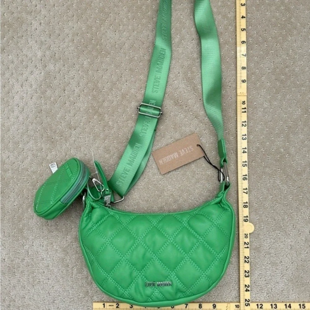 Steve Madden BDORES Quilted Crossbody Sling Bag Green Flare with Coin Purse NEW